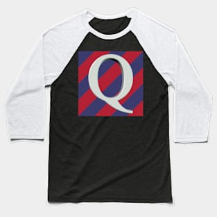 Old Glory Letter Q Dimensional Grey on Red and Blue Stripes Baseball T-Shirt